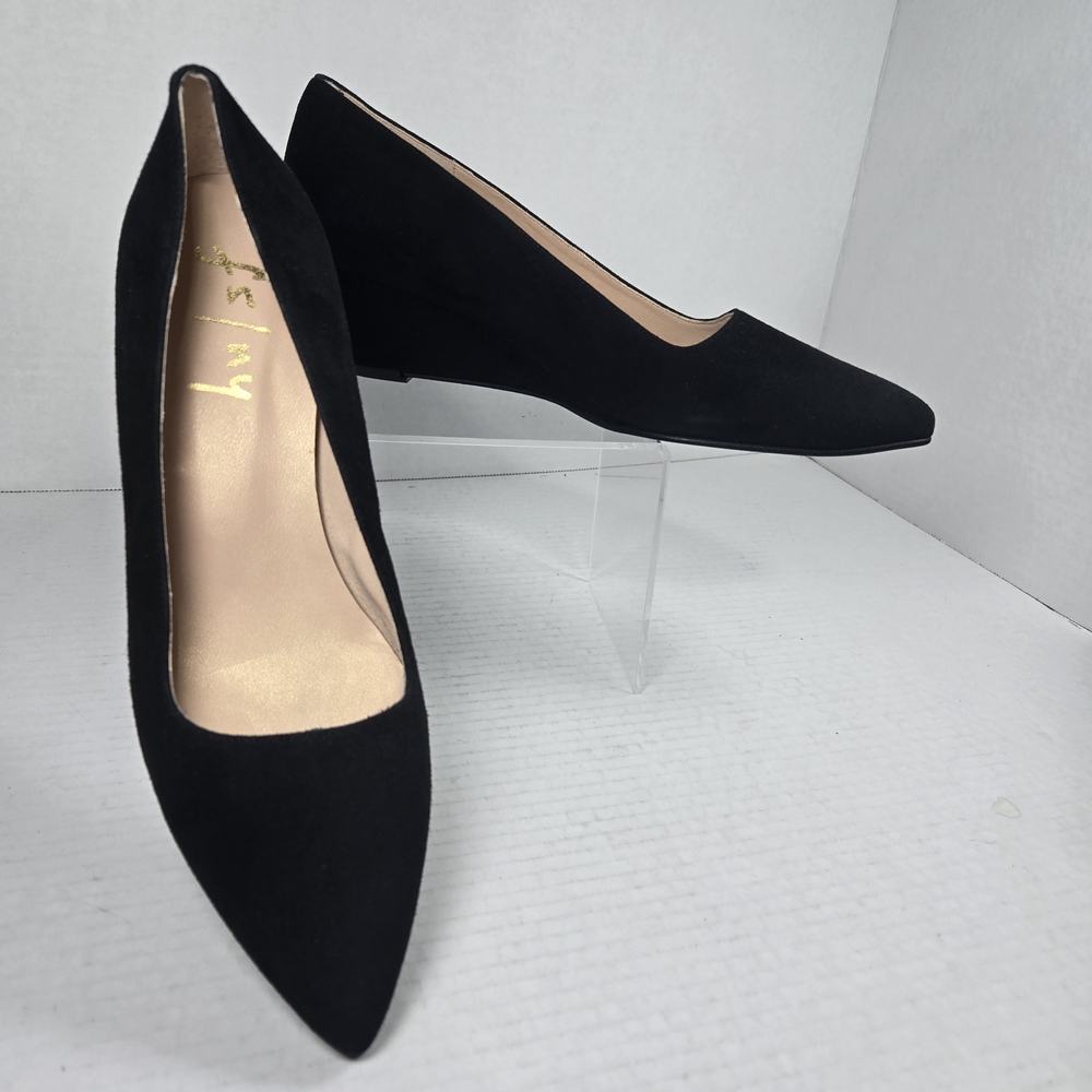 FS/NY French Sole Clap Black Suede Wedge Shoes Size Women's 7 B